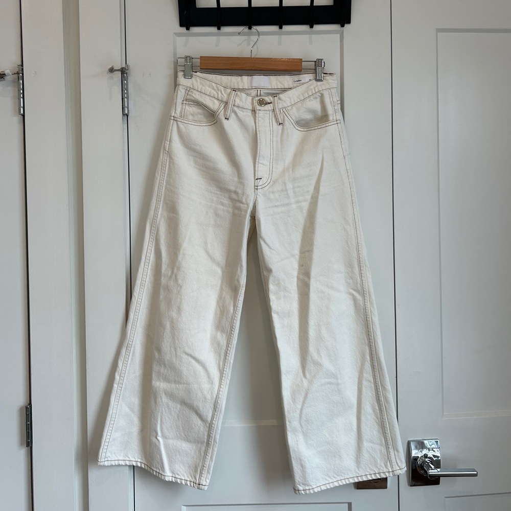 FRAME le italien white wide leg cropped jeans